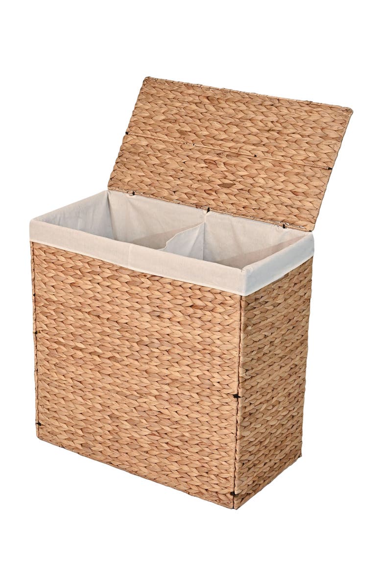 HAPPIMESS Sawyer Classic Farmhouse Handwoven Hyacinth 2-Section Collapsible Laundry Hamper with Washable Liner, Handles, and Lid, Main, color, Natural