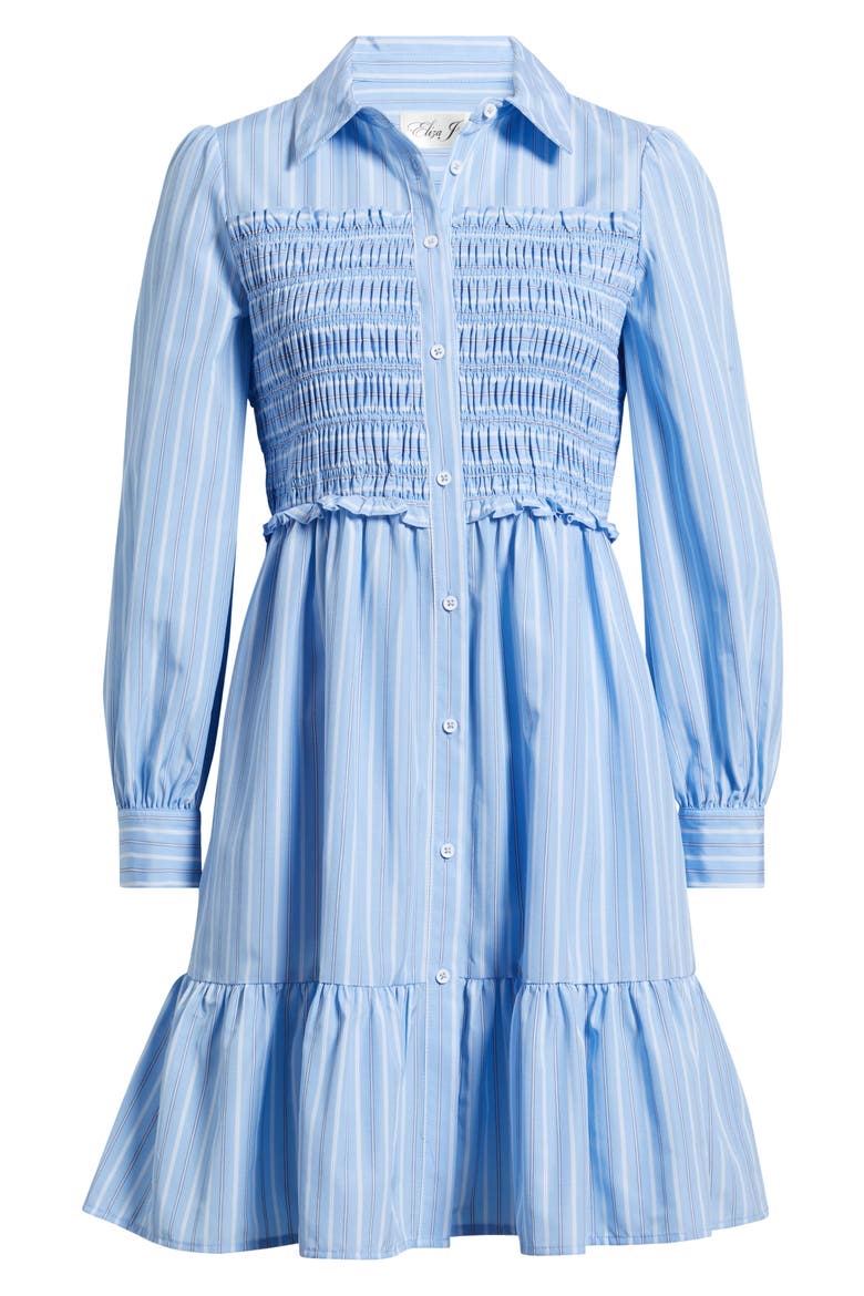 Smock Bodice Long Sleeve Shirtdress, Alternate, color, BLUE
