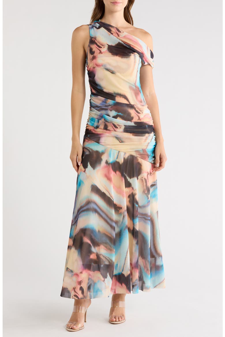 Deni Abstract Print One-Shoulder Maxi Dress, Main, color, DESERT PINK