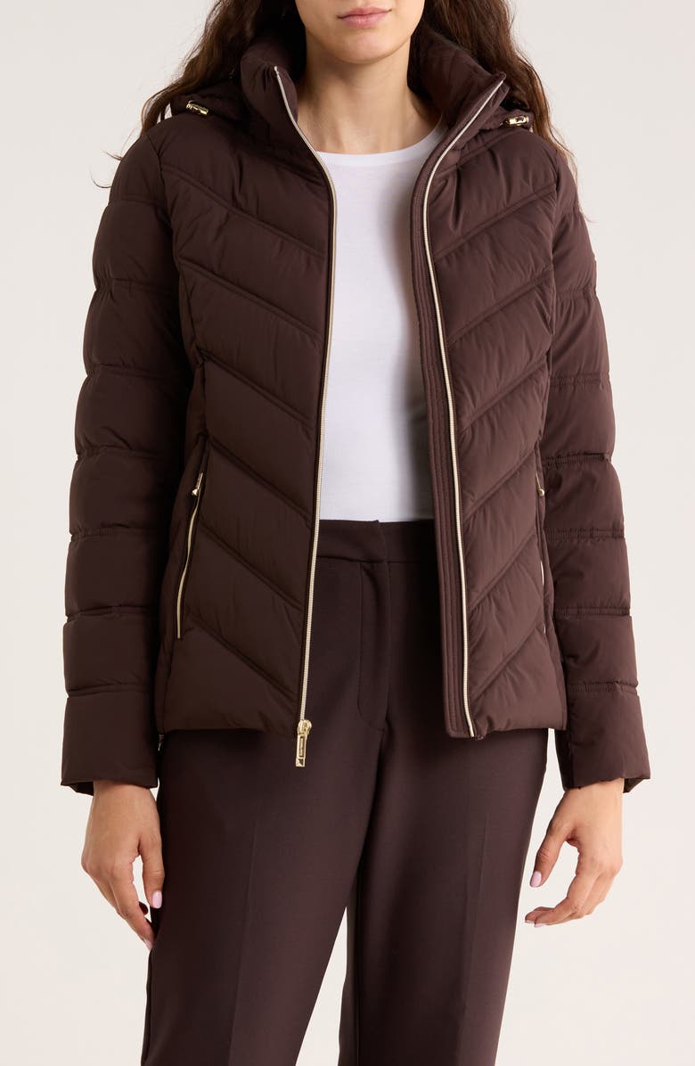 Michael Kors Water Resistant Chevron Quilted Jacket, Alternate, color, Chocolate