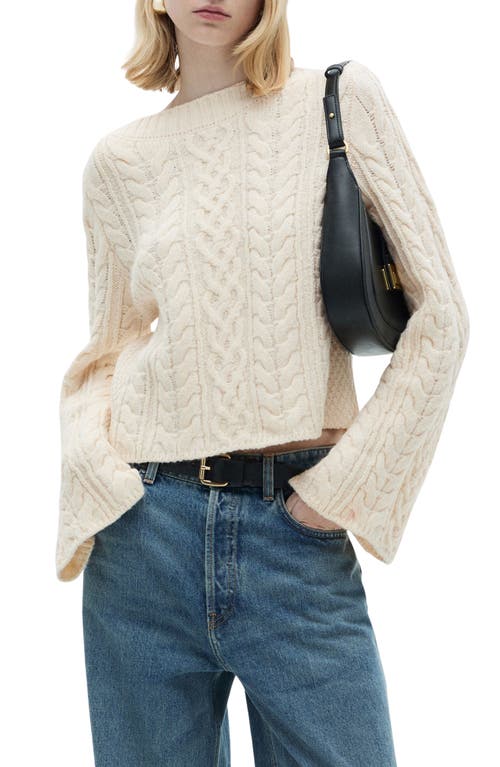 Mango Twisted Flare Sleeve Sweater In Ecru