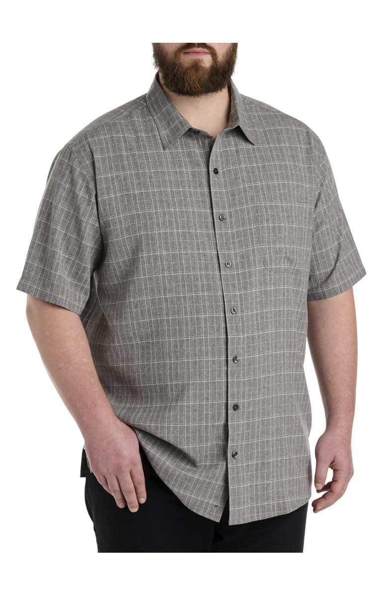 Synrgy by DXL Big & Tall Large Plaid Microfiber Sport Shirt, Main, color, Grey