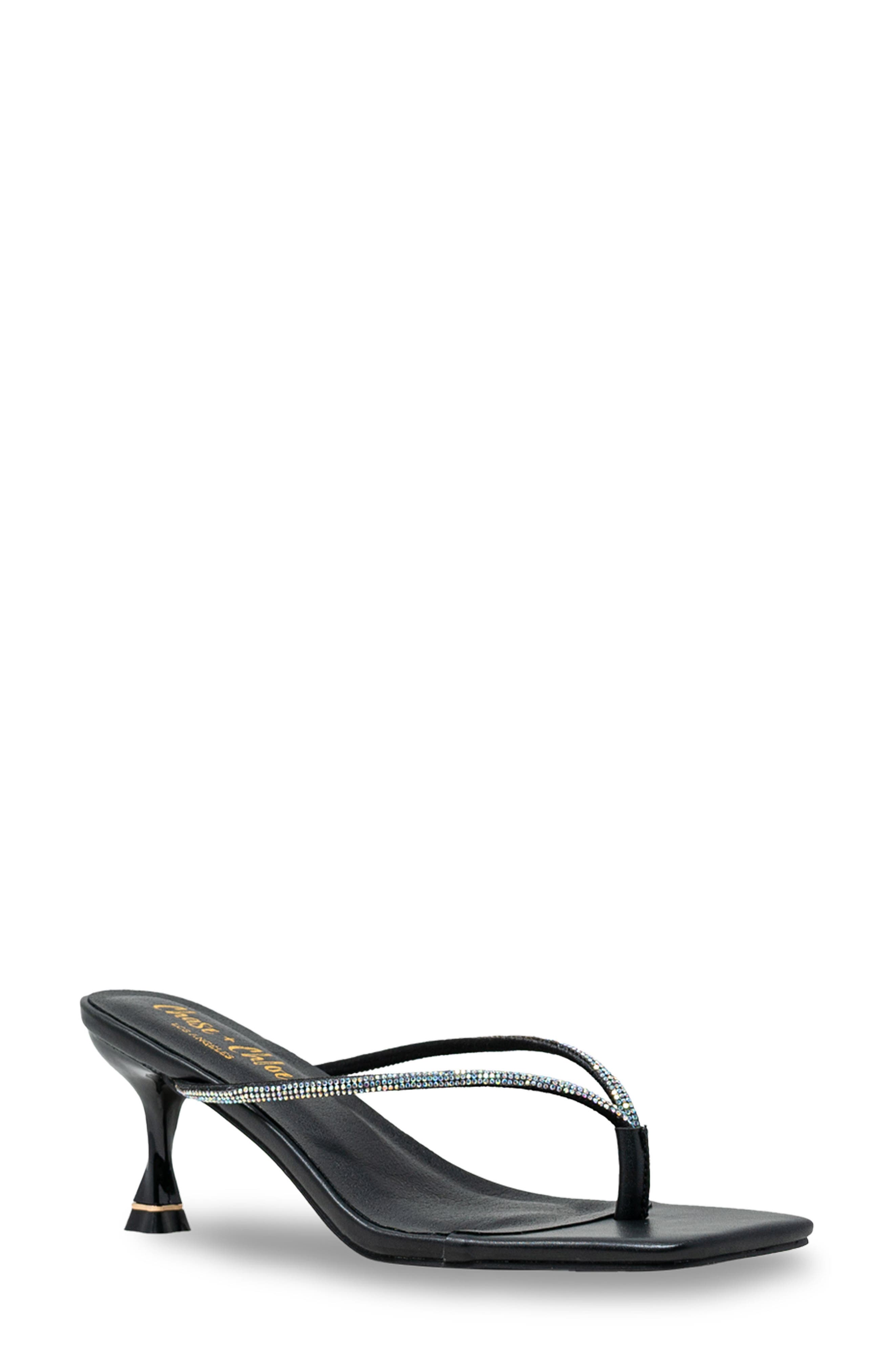 CHASE AND CHLOE Rhinestone Kitten Heel Sandal, Main, color, Black