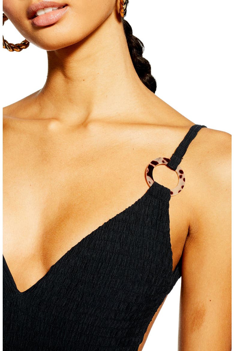 Plunge One-Piece Swimsuit, Alternate, color, BLACK