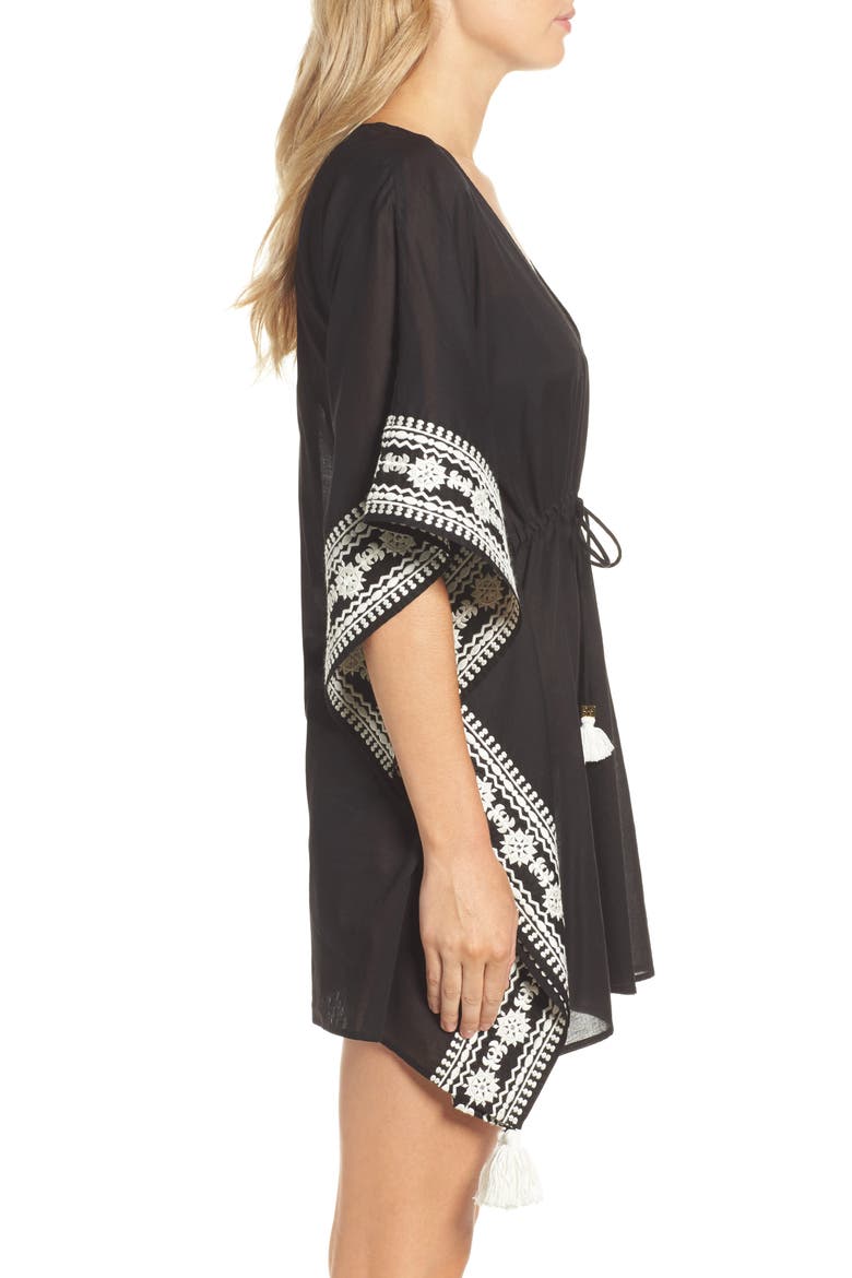 Ravena Shibori Stripe Cover-Up Caftan, Alternate, color, BLACK