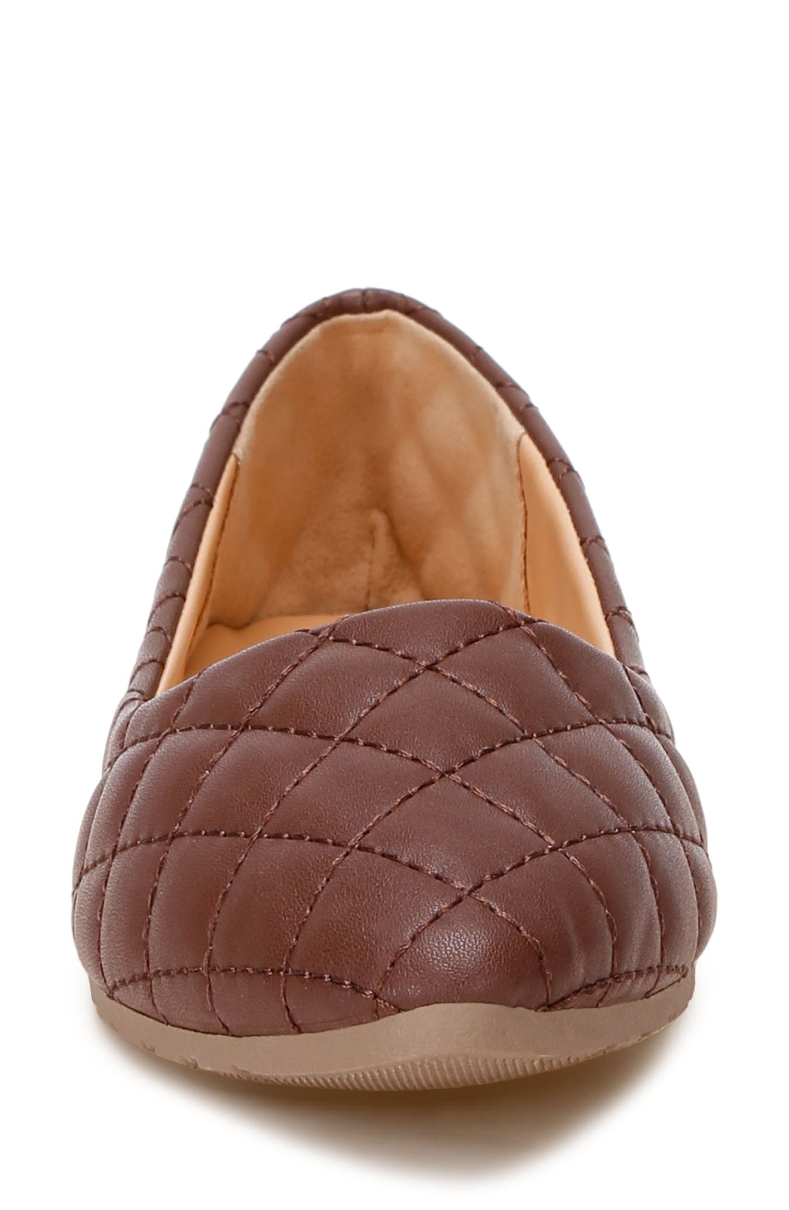 Rikhani Quilted Pointed Toe Ballet Flat, Alternate, color, BROWN