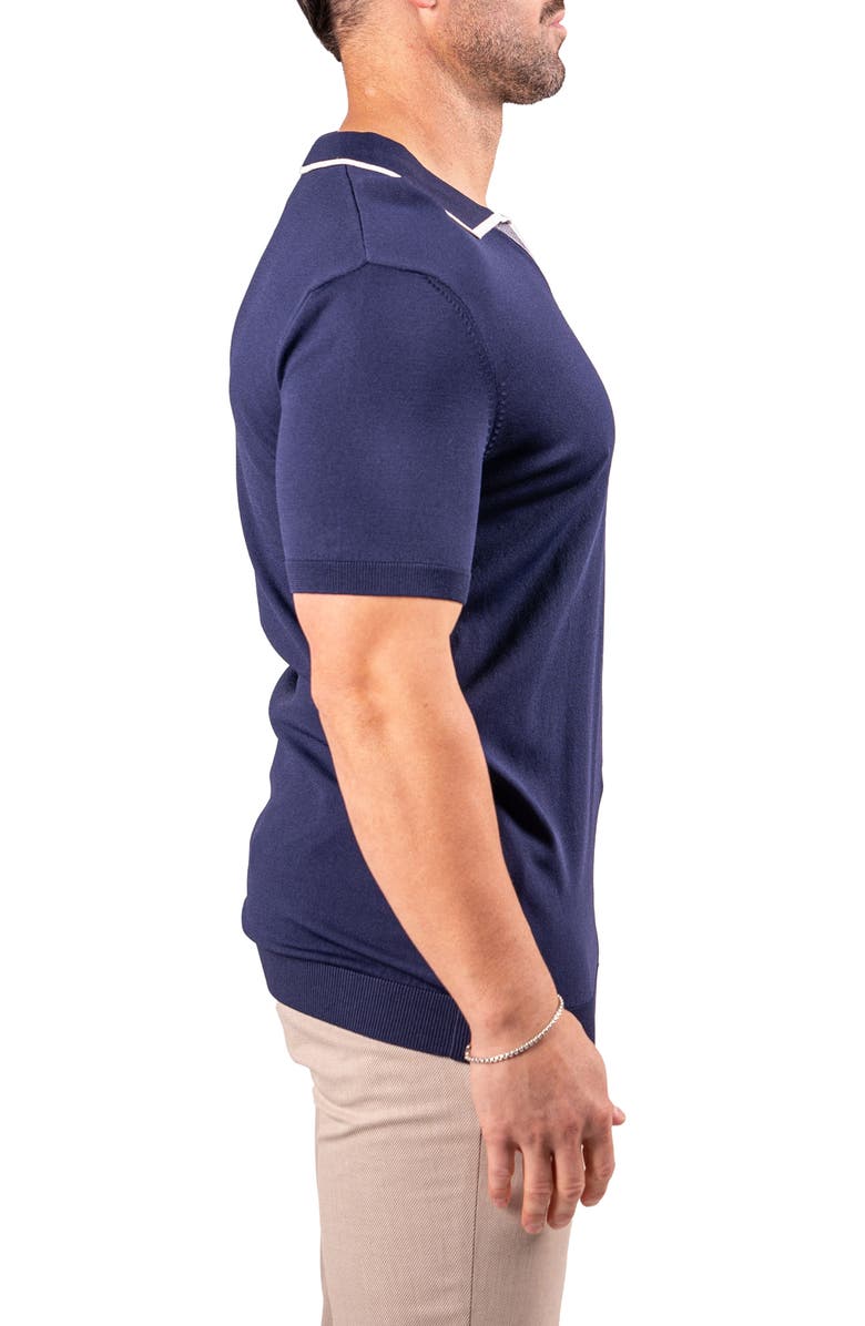 Maceoo Tipped Johnny Collar Polo, Alternate, color, Blue