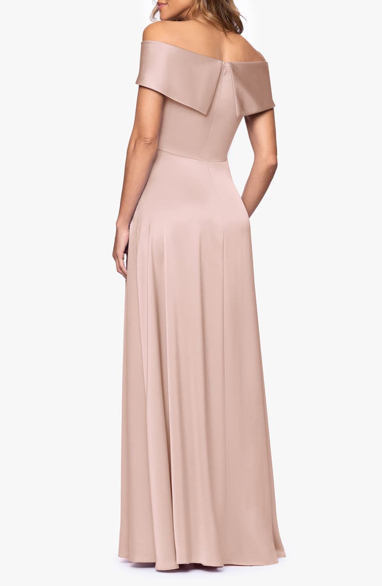 Xscape Evenings Off the Shoulder Hammered Satin Gown, Alternate, color,