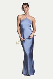 Oasis Halter Satin Maxi Bridesmaid Dress
