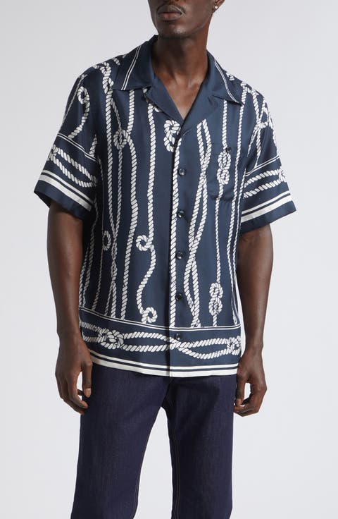Marina Rope Print Washed Silk Twill Camp Shirt