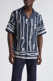 Dolce&Gabbana Marina Rope Print Washed Silk Twill Camp Shirt