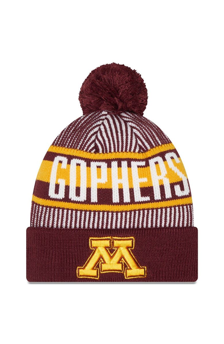 New Era Men's New Era  Maroon Minnesota Golden Gophers Logo Striped Cuff Knit Hat with Pom, Main, color, 