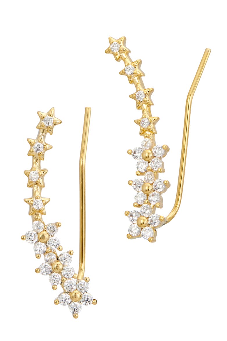 Cubic Zirconia Flower Climber Earrings, Main, color, YELLOW