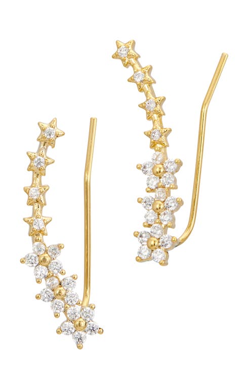 Cubic Zirconia Flower Climber Earrings