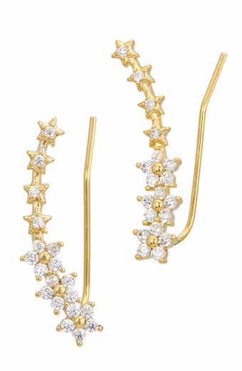 Cubic Zirconia Flower Climber Earrings