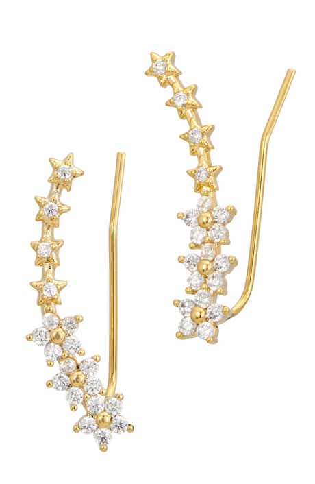 SAVVY CIE JEWELS Cubic Zirconia Flower Climber Earrings