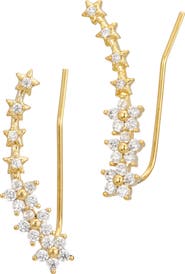 SAVVY CIE JEWELS Cubic Zirconia Flower Climber Earrings