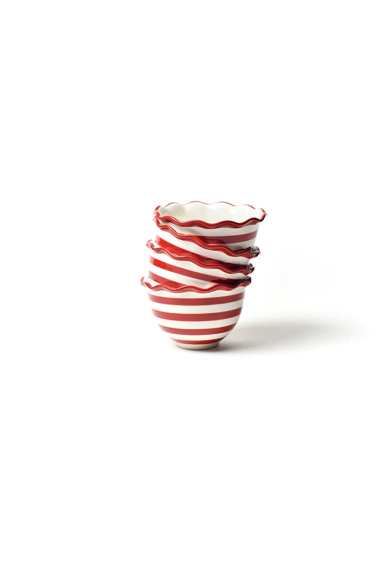 Red Stripe Ruffle Small Bowl Set of 4, Main, color, Red