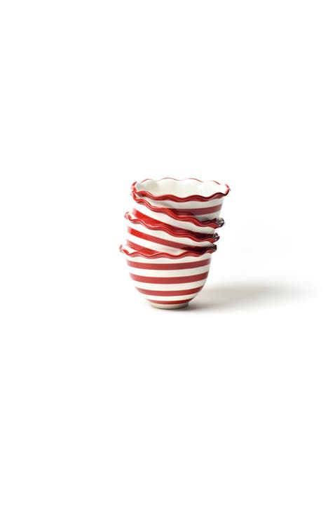 Red Stripe Ruffle Small Bowl Set of 4
