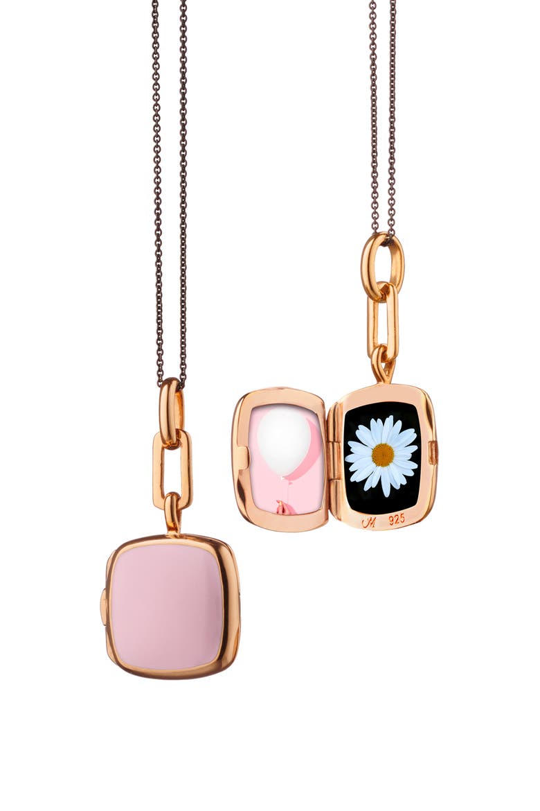 Enamel Cushion Locket Necklace, Alternate, color, Rose Gold / Pink