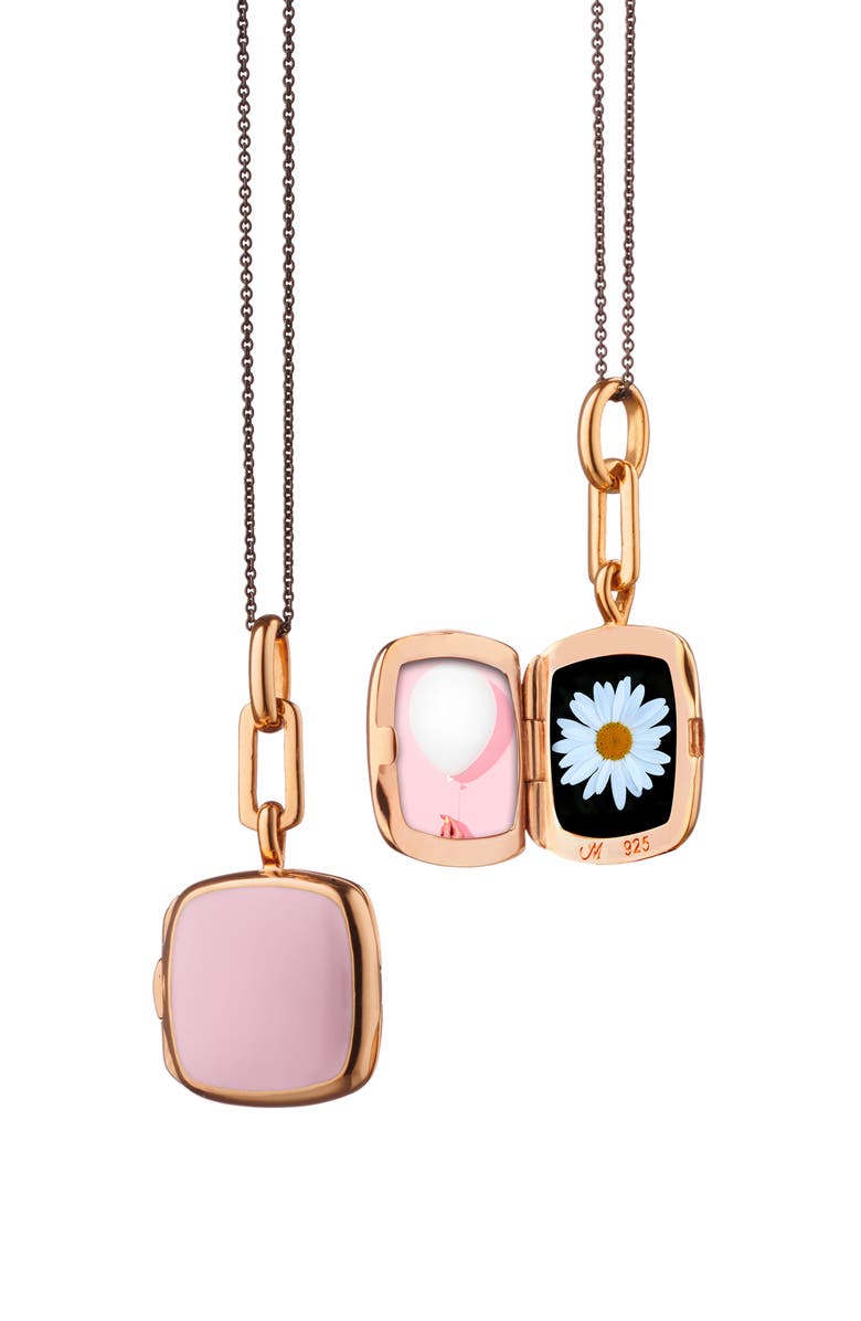 Monica Rich Kosann Enamel Cushion Locket Necklace, Alternate, color, Gold/ Pink