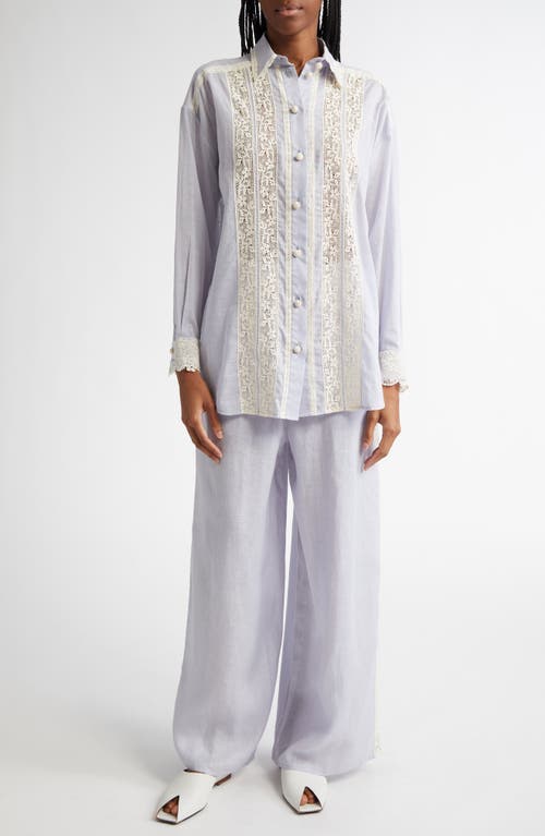 Zimmermann Everley Lace Trim Cotton Button-up Shirt In Dusty Blue