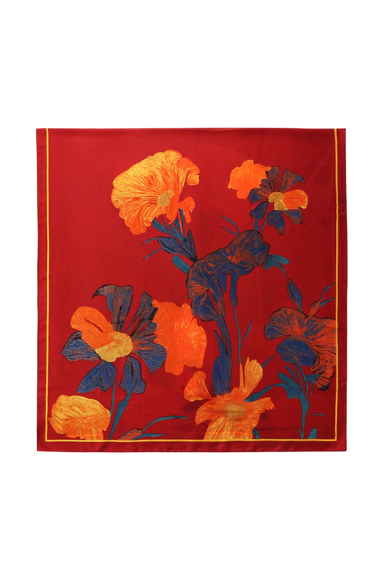 Koi Pond Floral Scarf - Red, Alternate, color, Red