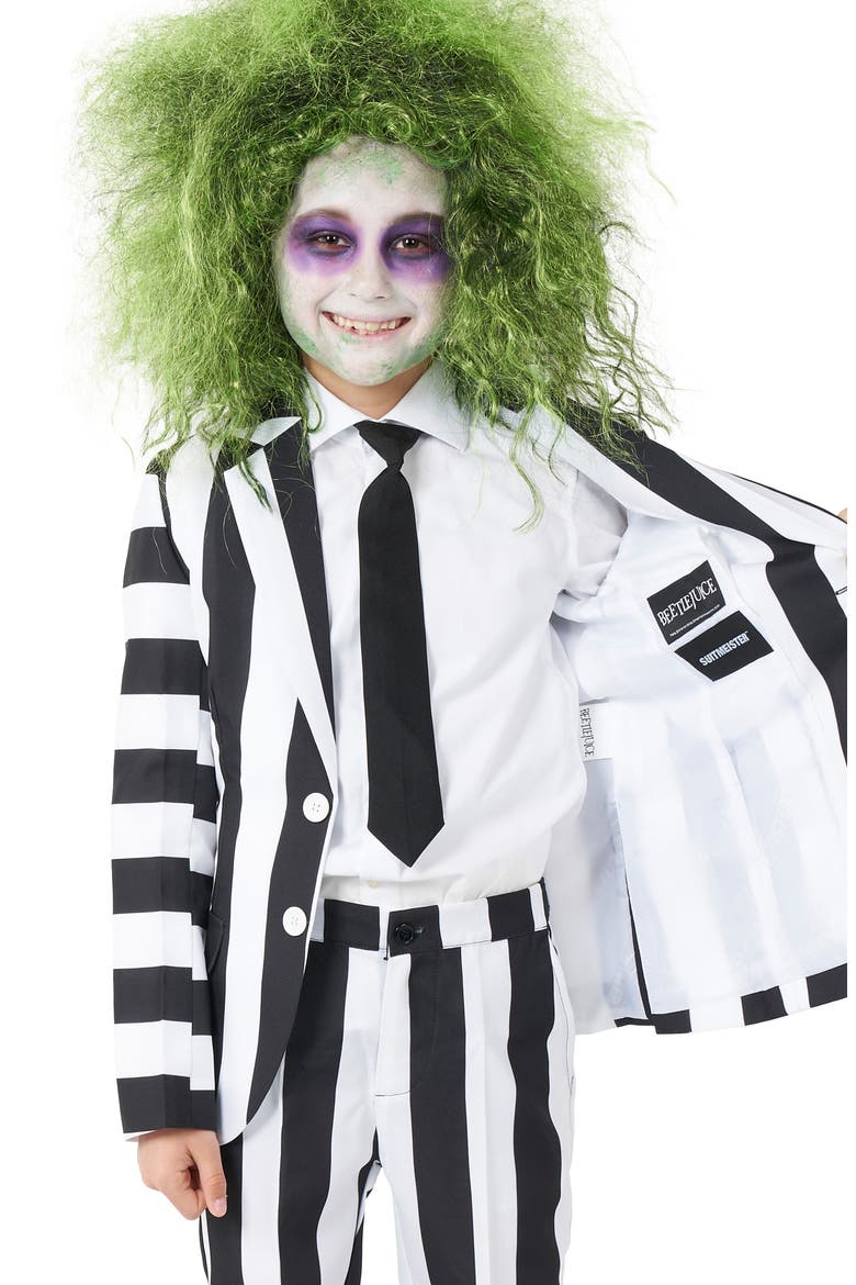 Kids' Two-Piece Suit with Tie, Alternate, color, BLACK/ WHITE STRIPE