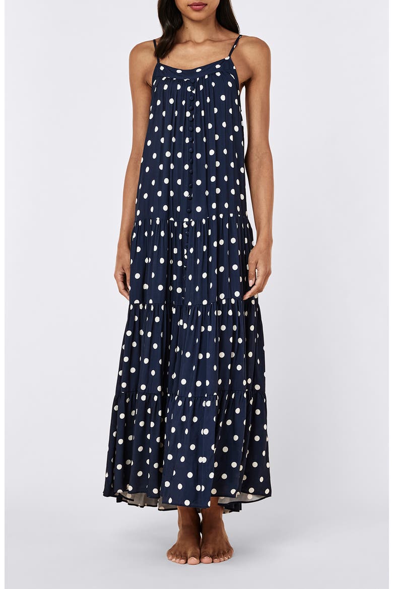 Tiered Maxi Nightie, Main, color, DEEP NAVY/ CREAM SPOT