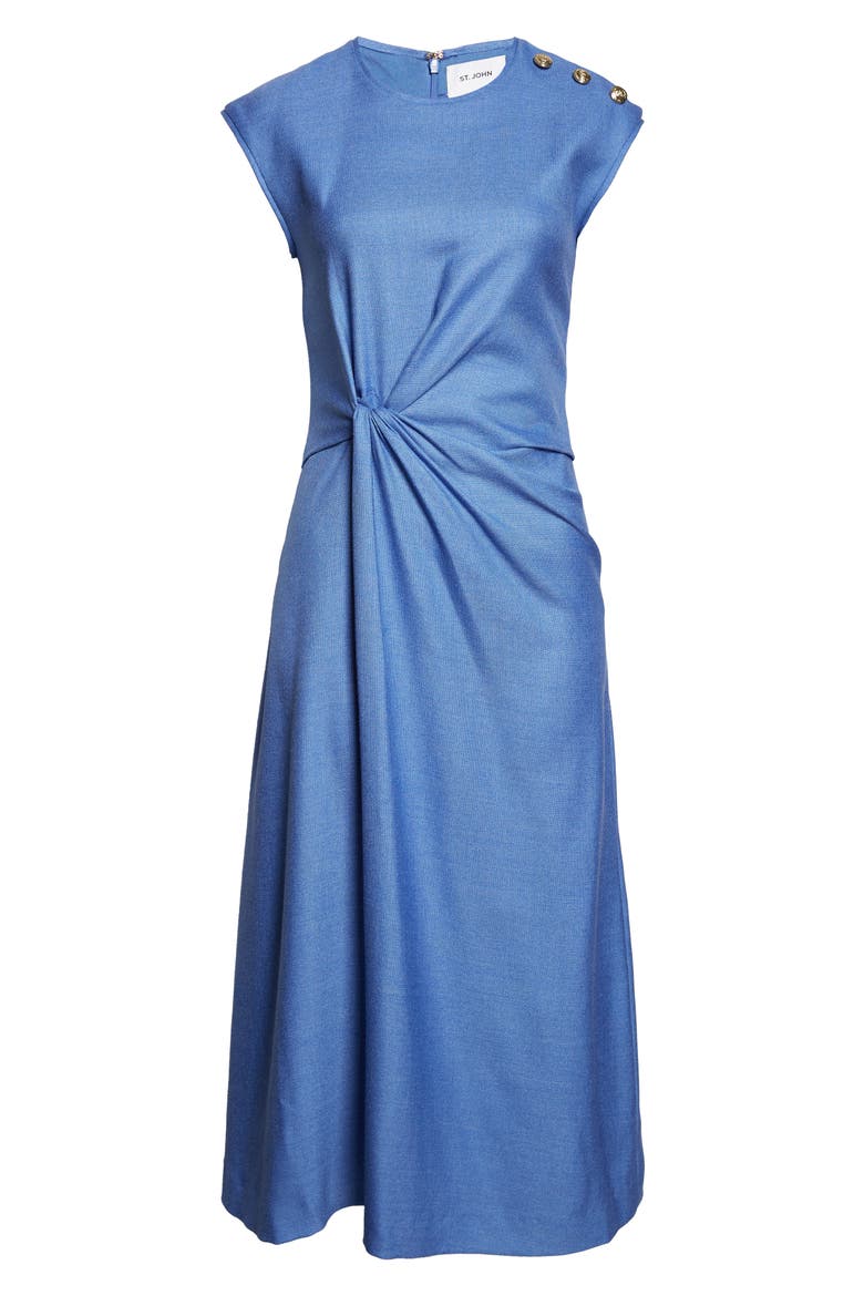 Twisted Detail Cap Sleeve Silk & Wool Dress, Alternate, color, PERIWINKLE