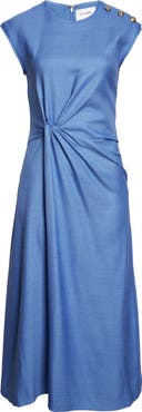ST. JOHN Twisted Detail Cap Sleeve Silk & Wool Dress