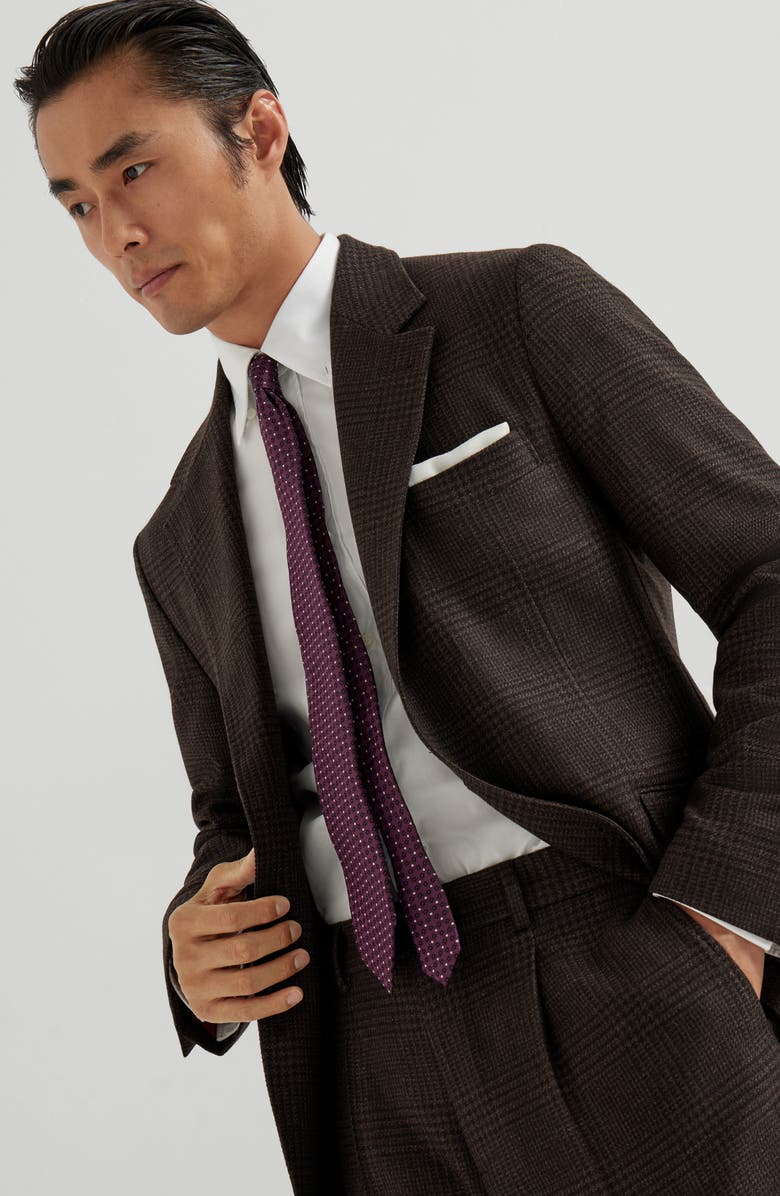 Brunello Cucinelli Prince of Wales Cavallo blazer, Alternate, color, Brown