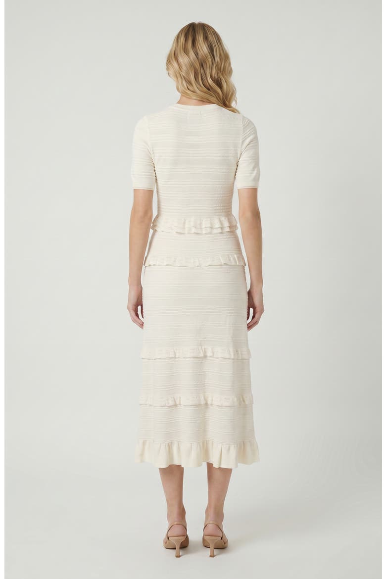 Textured Ruffle Trim Knit Midi Dress, Alternate, color, White