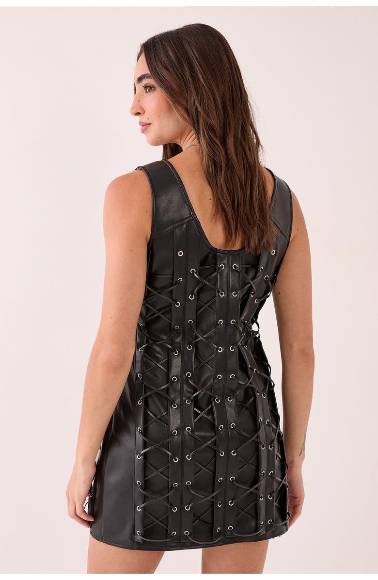 NASTY GAL Eyelet Lace Up Faux Leather Mini Dress, Alternate, color, Black