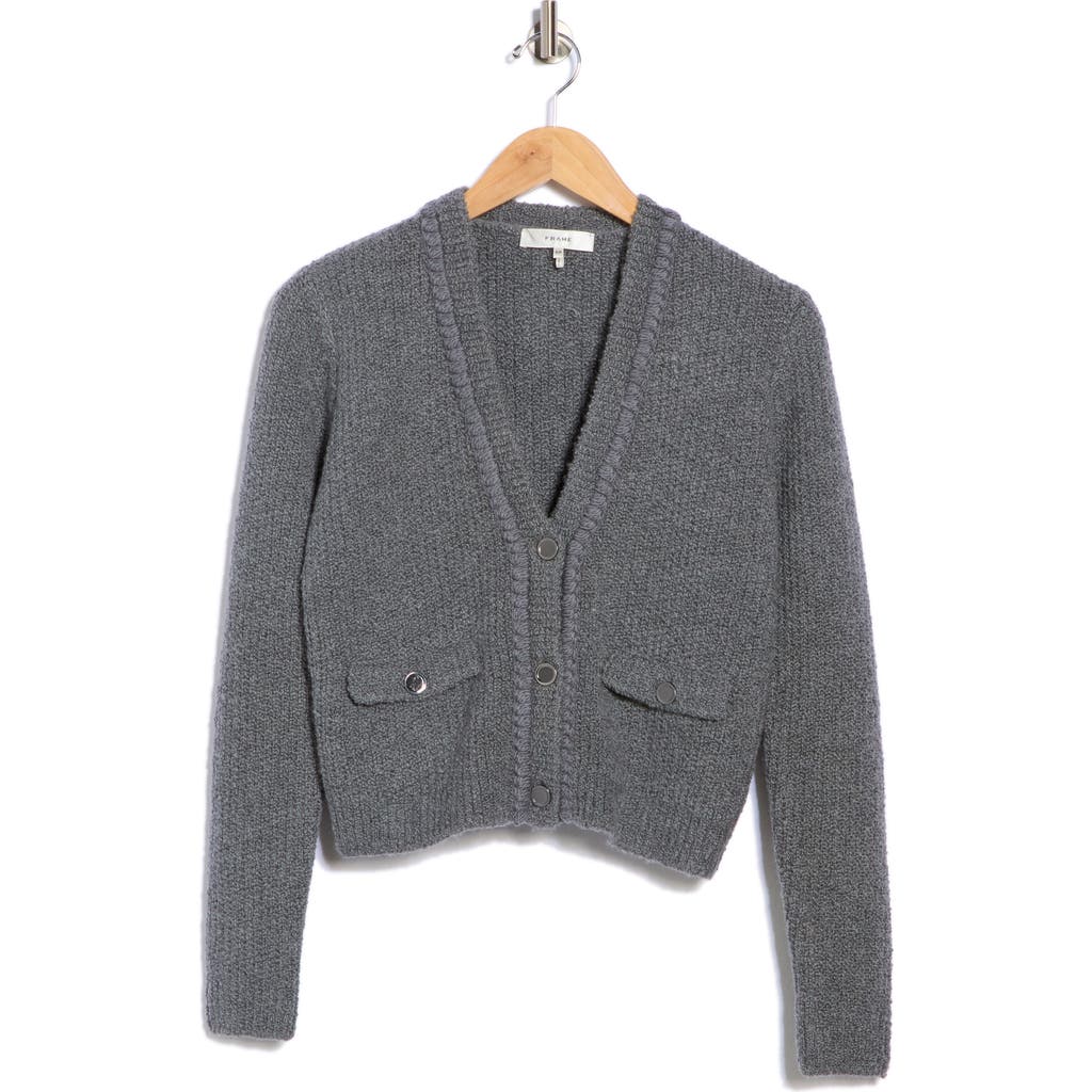 Frame Double Pocket Crop Cardigan In Gray