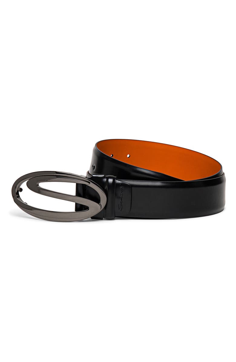Santoni Reversible Logo Buckle Leather Belt, Alternate, color,