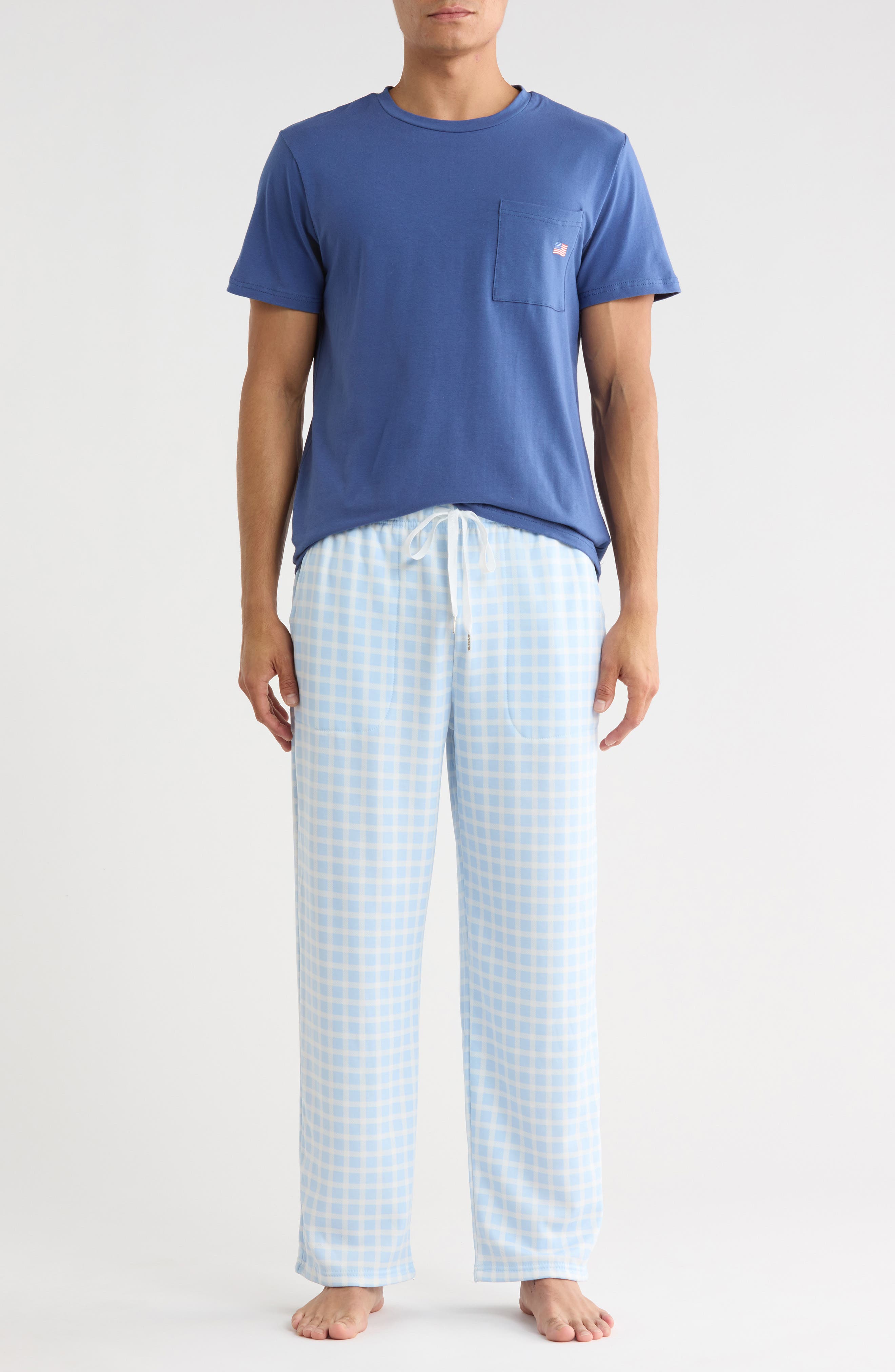 Pocket T-Shirt & Plaid Pajama Pants Set