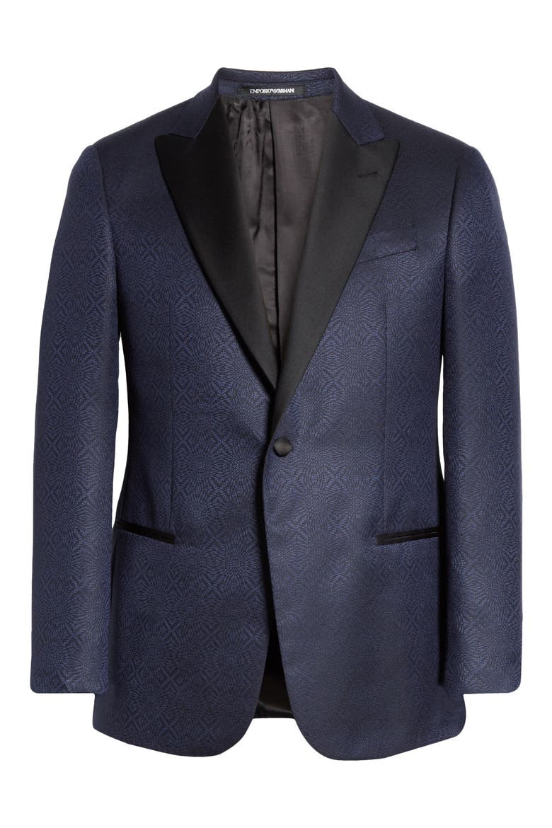 G Line Trim Fit Geometric Wool & Silk Dinner Jacket, Alternate, color, BLUE