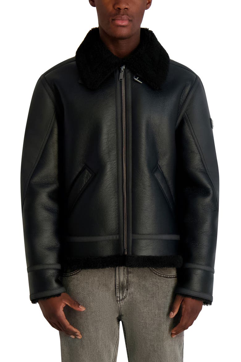 Faux Leather & Faux Shearling Jacket, Main, color, BLACK