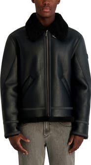 KARL LAGERFELD Faux Leather & Faux Shearling Jacket