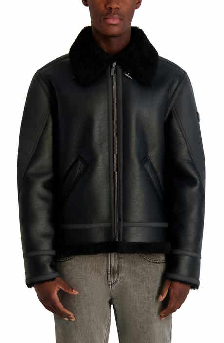 KARL LAGERFELD Faux Leather & Faux Shearling Jacket