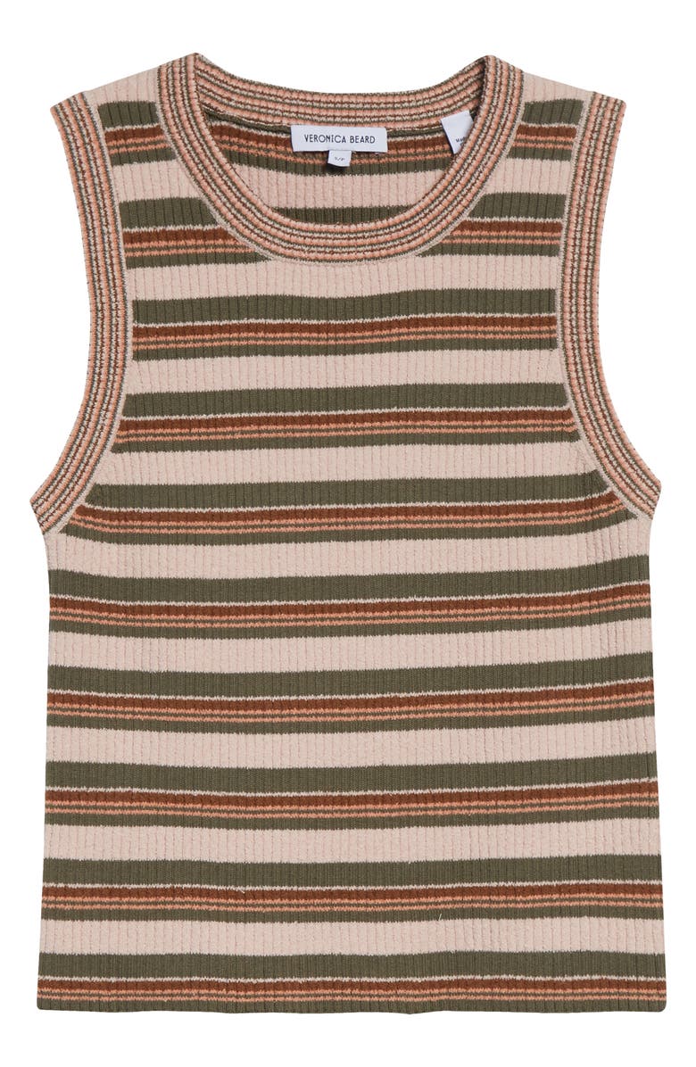 Veronica Beard Jerrell Stripe Stretch Cotton Rib Tank Top, Main, color, Pink Shell/ Stone Army