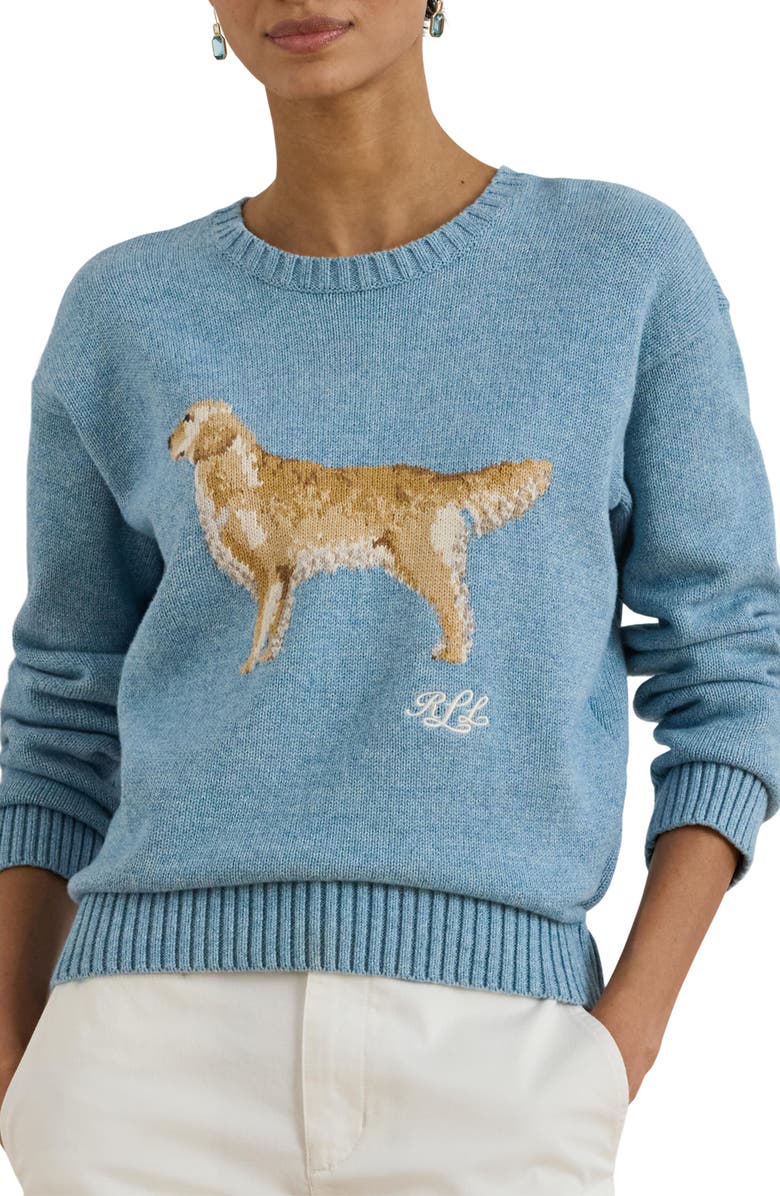 Lauren Ralph Lauren Intarsia Dog Sweater, Main, color, Blue Note Heather Multi