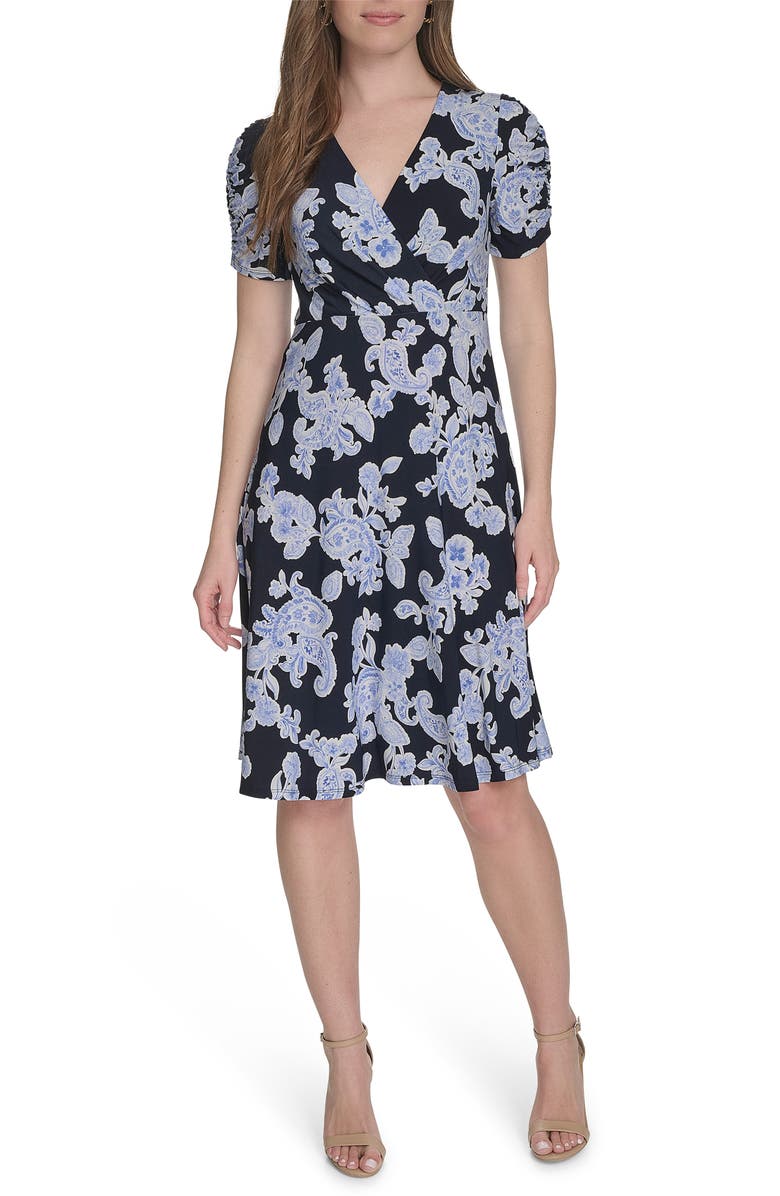 Tommy Hilfiger Paisley Short Sleeve Jersey Fit & Flare Dress, Main, color, 