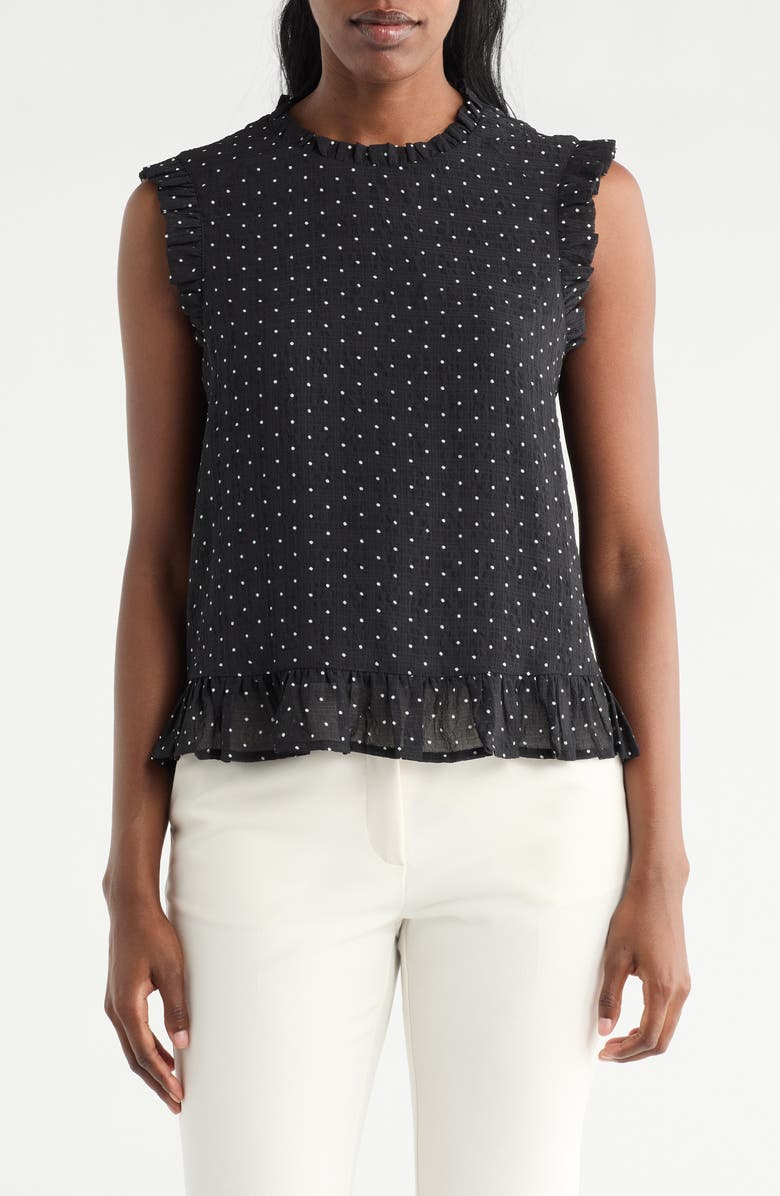 Pleione Ruffle Shell Top, Main, color, Black / Ecru Polka Dot
