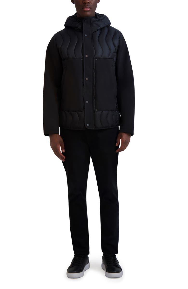 KARL LAGERFELD PARIS Mixed Media Hoodie Jacket, Alternate, color, Black