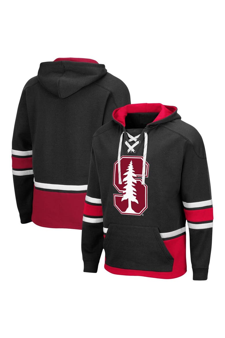 Men's Colosseum Black Stanford Cardinal Lace Up 3.0 Pullover Hoodie, Main, color, Black
