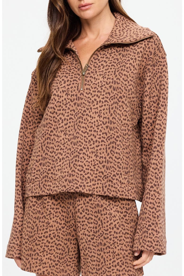 Javan Jones Leopard Print Quarter Zip Sweatshirt, Main, color, ANIMAL