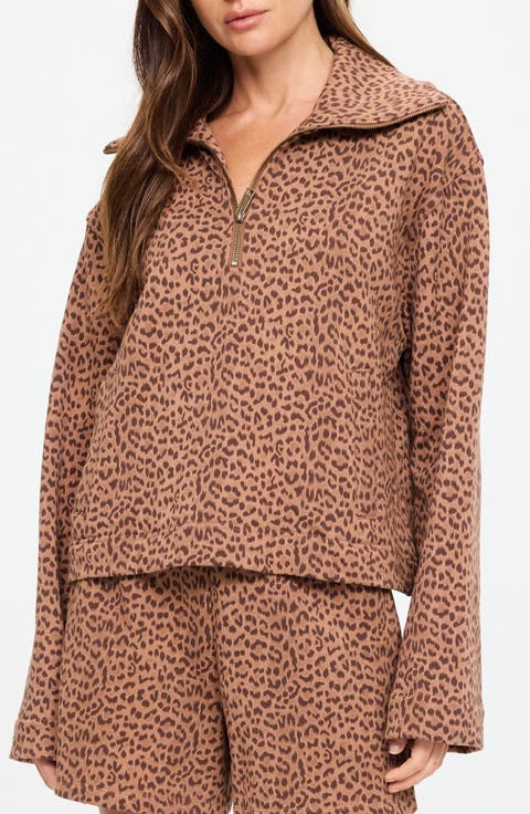 Javan Jones Leopard Print Quarter Zip Sweatshirt