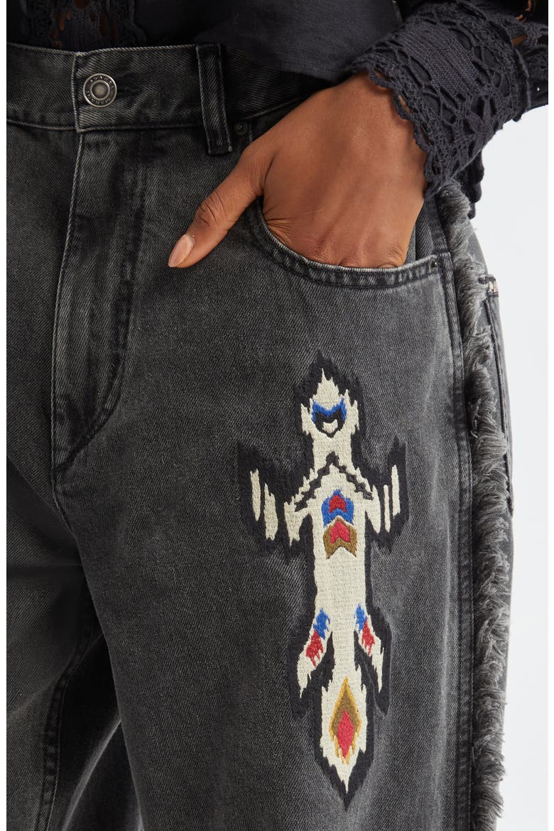 Maella Embroidered Fringe Detail Jeans, Alternate, color, DARK GREY